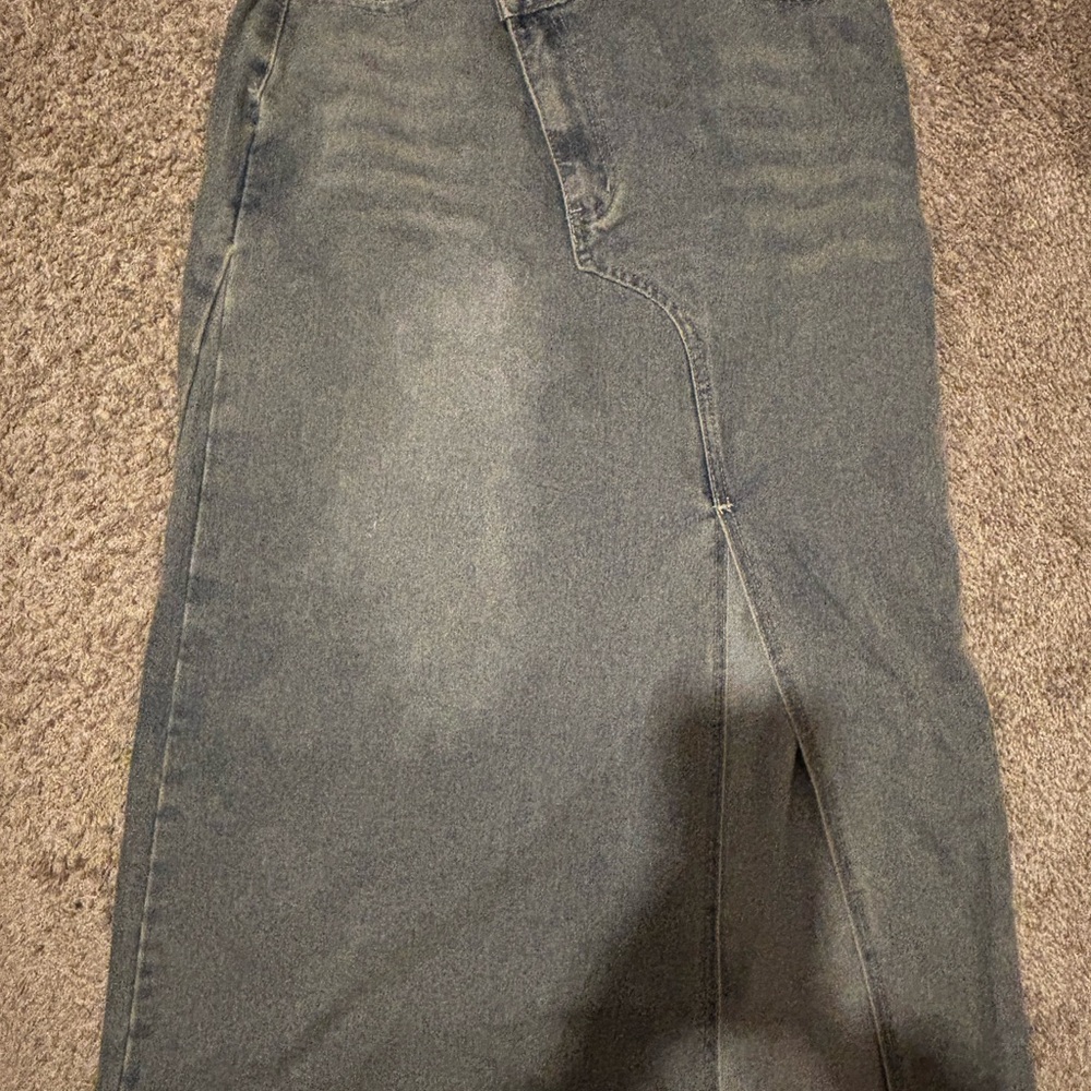 Gray Denim Skirt with Front Slit